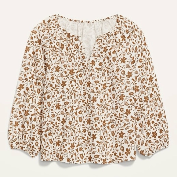 NWT| Old Navy | Shirred Double Weave Floral Brown Blouse | Plus size - Picture 3 of 6
